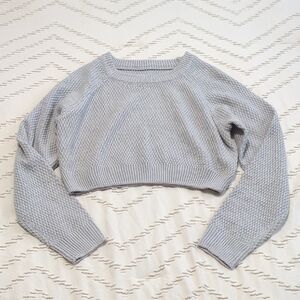 Gray Cropped Sweater Women's Small - Soft Heather Knit - Crewneck Pullover